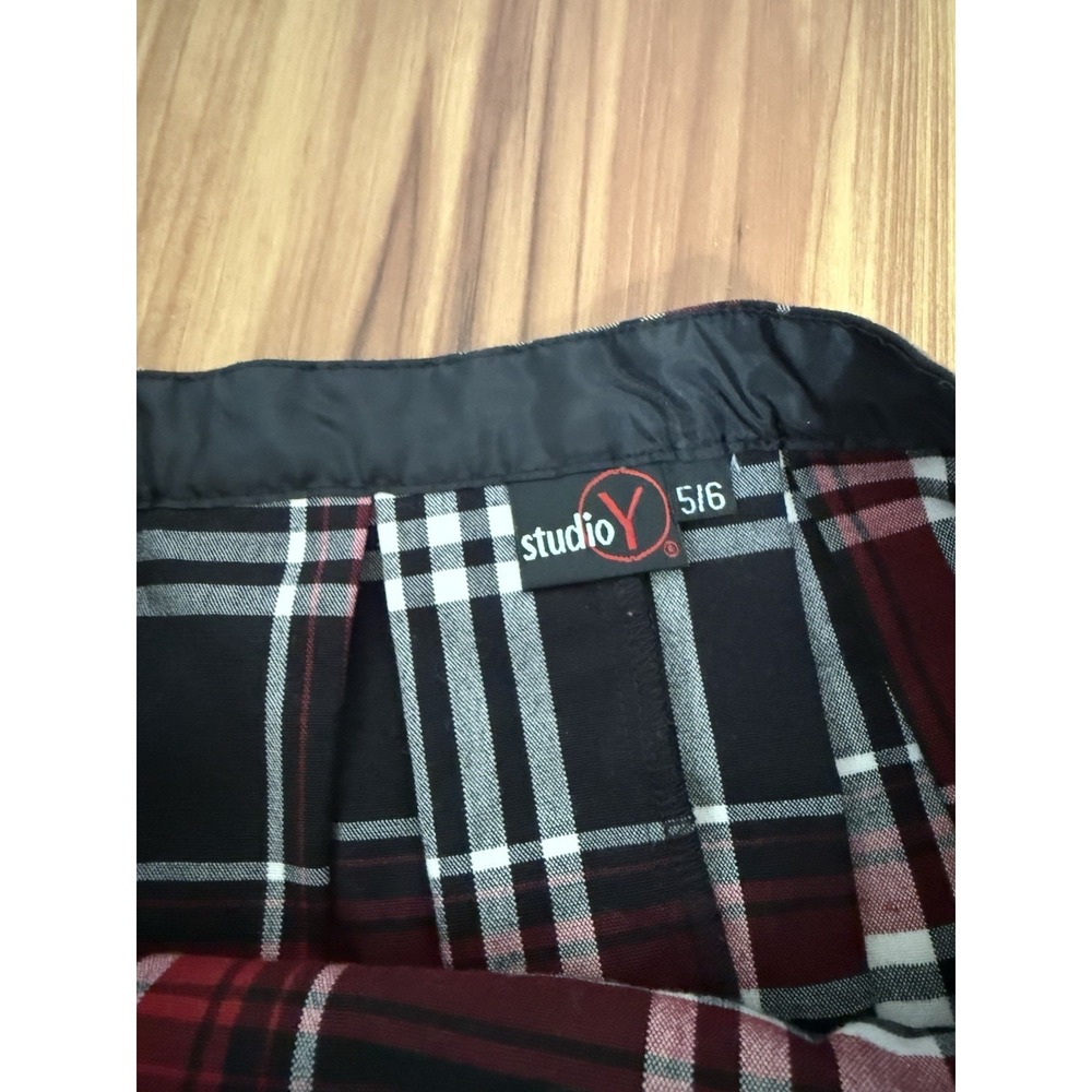 Y2K Red Black Plaid Mini Skirt Black Lace Trim Goth Grunge Punk Academia 5/6 - Picture 4 of 5